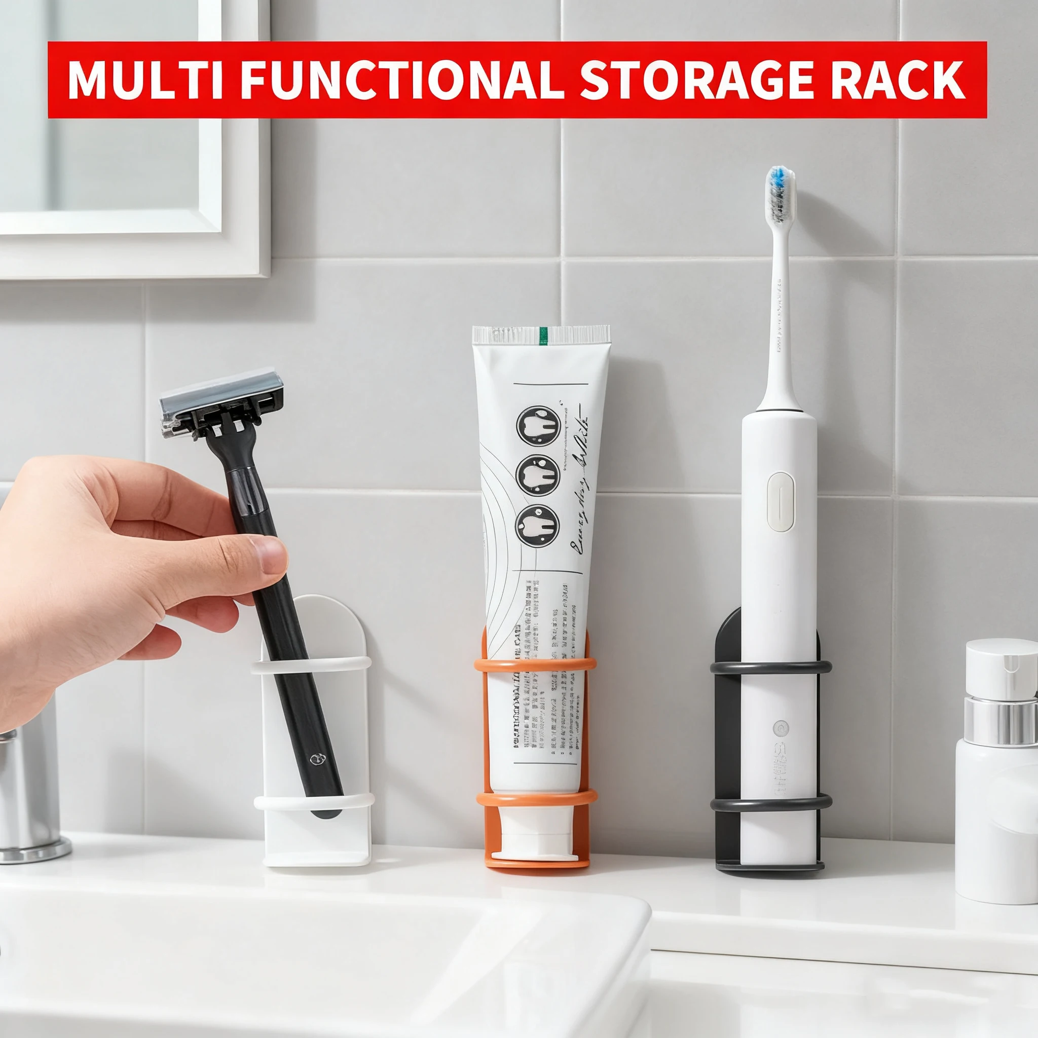 Estante de almacenamiento de cepillos de dientes eléctricos, soporte de pared no perforado para cepillos de dientes, soporte para cepillos de dientes de baño, 1/3/6 Uds. - imagen 2
