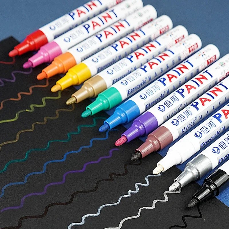 Rotulador permanente de colores a prueba de agua, bolígrafo de pintura de retoque para coche, banda de rodadura de neumático, marca de roca, herramienta de CD de vidrio, pincel de artista, suministros de oficina, 1 ud. - imagen 2