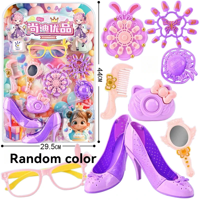 Juego de simulación de juguetes de maquillaje, tacones altos simulados, joyería, peine, espejo, regalos de corte de pelo, juguetes para jugar a las casitas para niños