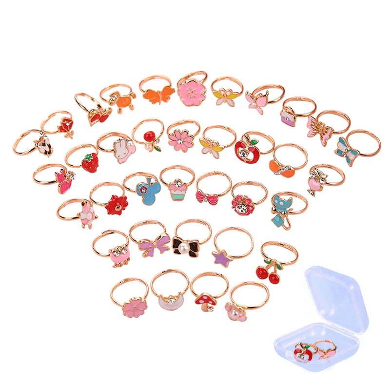 6/12 Uds. Anillos bonitos de dibujos animados para niños, anillos Kawaii de aleación de flores para niñas, joyería para niños, anillos ajustables para regalo de cumpleaños