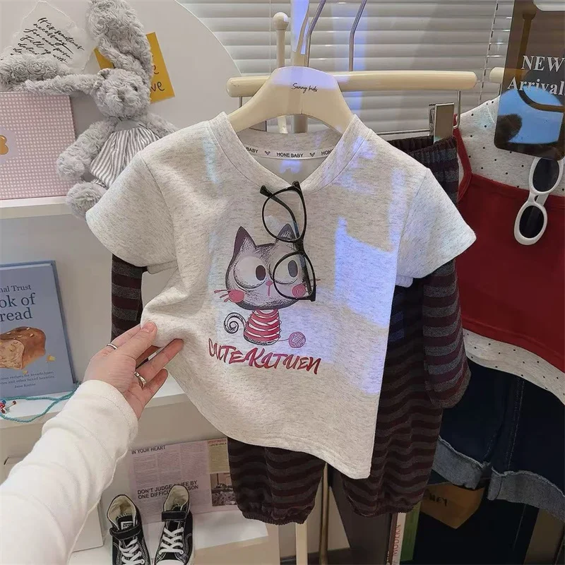 Conjunto suéter falso de manga larga y pantalón a rayas para niña - imagen 4