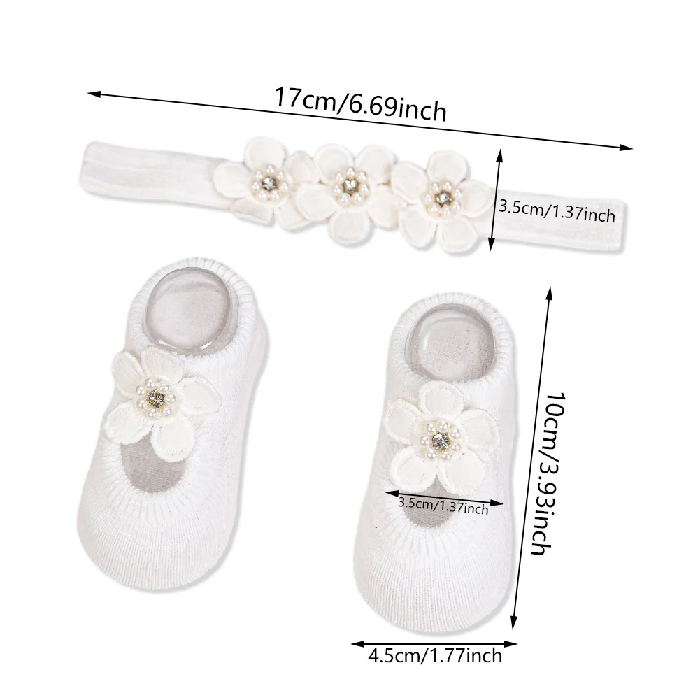 Calcetines de bautizo blancos con flores para bebé - imagen 5