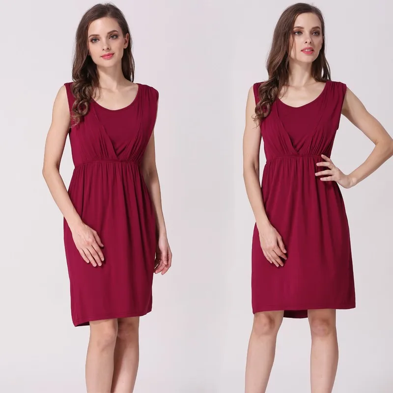 Ropa de maternidad de verano, chaleco para amamantar, falda, vestidos de lactancia sin mangas para mujeres embarazadas, vestido de lactancia de corte a - imagen 2