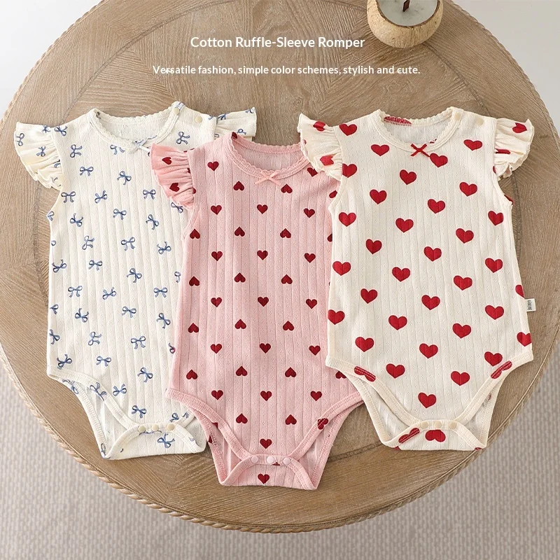 Pelele de bebé algodón para verano unisex con encaje