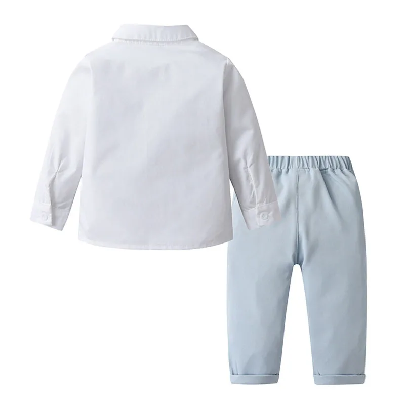 Conjunto de ropa de manga larga para bebés, chaleco falso con pajarita, dos camisas, pantalones, 2 piezas, trajes de vestido de fiesta de cumpleaños, ropa Formal - imagen 2