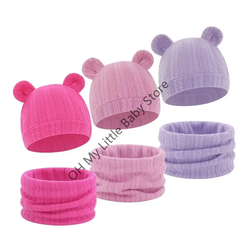 M76C Conjunto bufanda punto listo para invierno, tela mezcla algodón, cubierta Reversible para orejas bebé, ropa - imagen 3