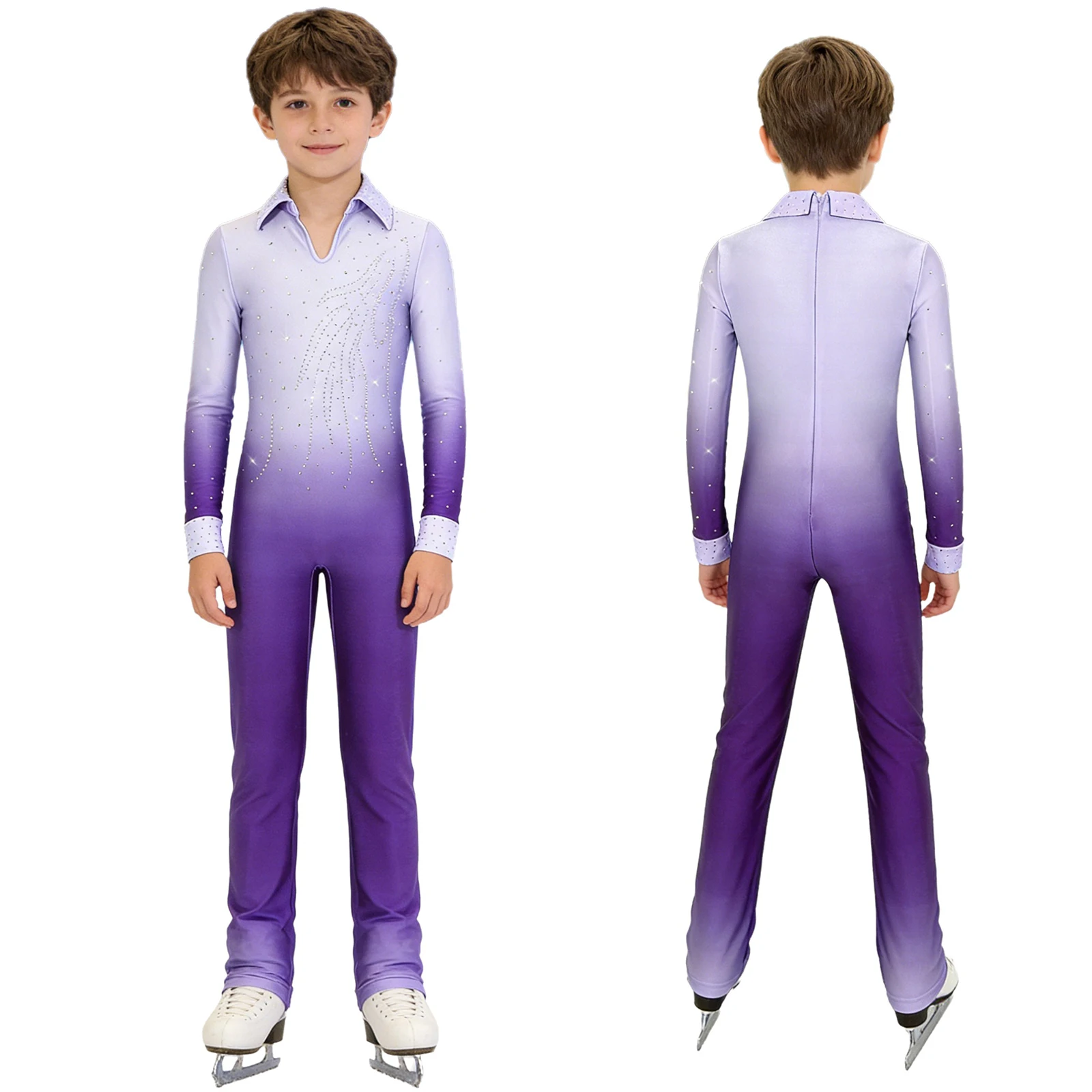Leotardo ballet con pedrería para niños – Traje gimnasia manga larga - imagen 5