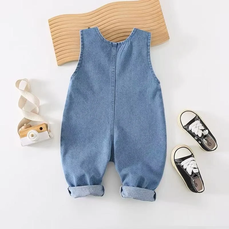 Monos de mezclilla suave para bebé, pelele bonito de oso 3D para niños y niñas, chaleco sin mangas, mono para niños pequeños, traje para gatear de primavera y otoño - imagen 5
