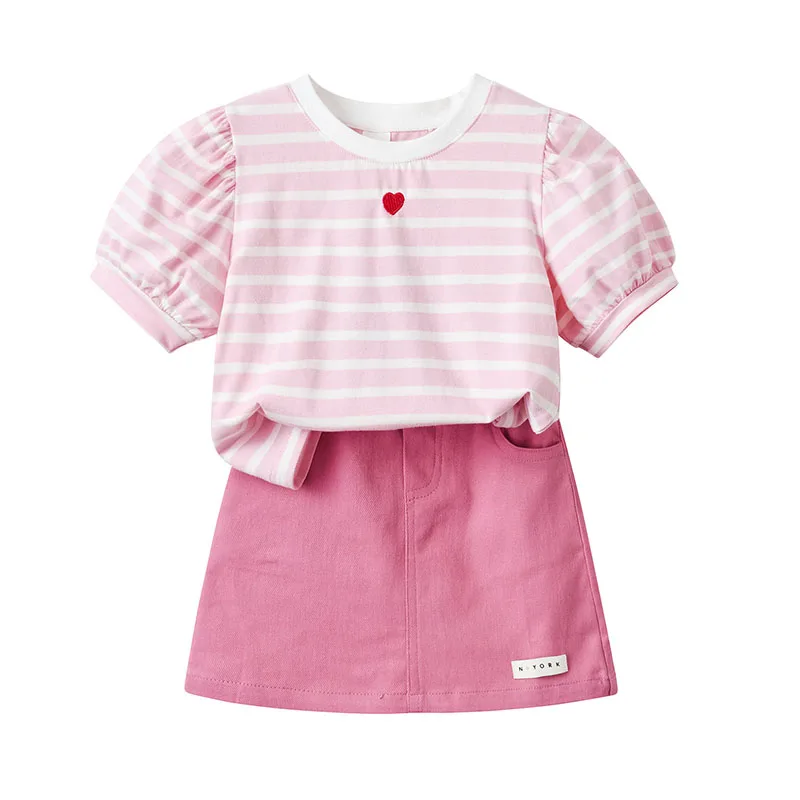 MILANCEL, nuevo conjunto de ropa de verano para niños, 1-6T, Tops a rayas dulces para niñas + faldas de Color sólido, estilo fino, cómodo, 2 uds. - imagen 5