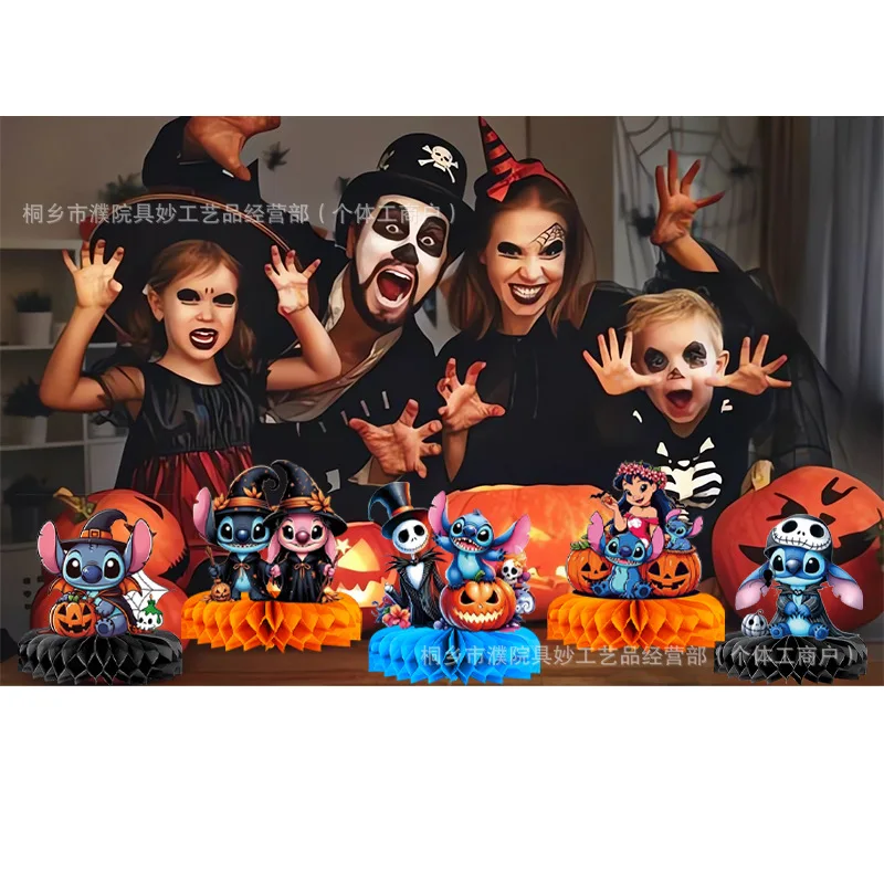 8 Uds. Centros de mesa de panal de punto de Disney, decoraciones de mesa para fiesta de Halloween, adornos de panal de escritorio 3D, decoración para fiesta de Halloween - imagen 3