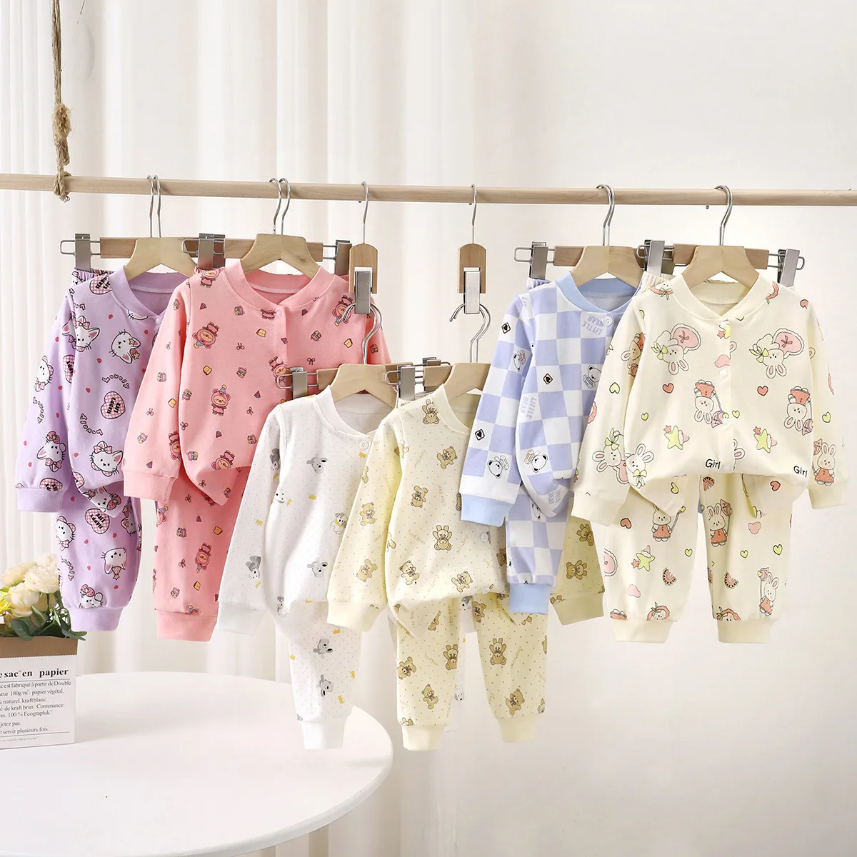 Traje para niños y niñas, ropa de algodón para bebés, ropa de dormir para niños, conjunto de pijamas de manga larga, Tops + Pantalones, ropa para el hogar