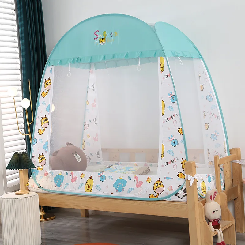 Mosquitera anticaída de fondo completo para cuna de bebé, instalación gratuita de alta calidad, gran espacio para el hogar, estilo de dibujos animados, mosquitera para niños de 3 puertas - imagen 2