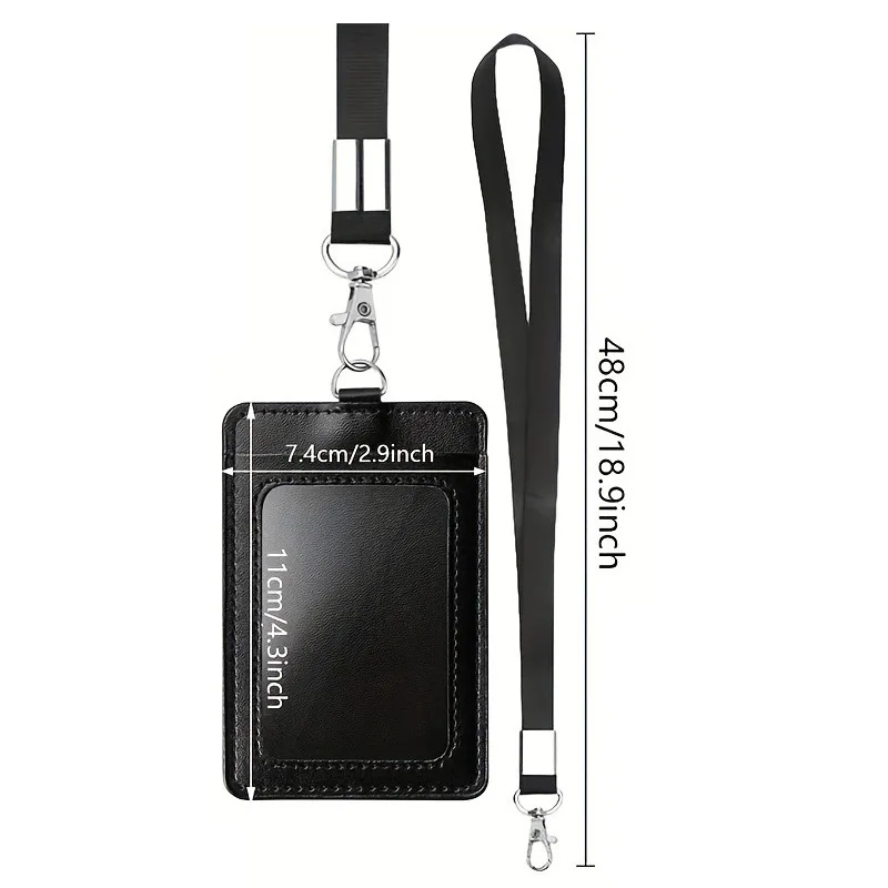 Portatarjetas de trabajo negro con cordón, tarjetero para tarjetas bancarias de PU, tarjeteros con nombre, portadores de identificación de autobús, insignia de identidad con correa para el cuello, 1 ud. - imagen 4