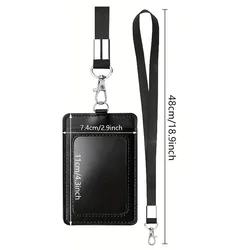 Portatarlas negro PU con cordón y clip para tarjetas