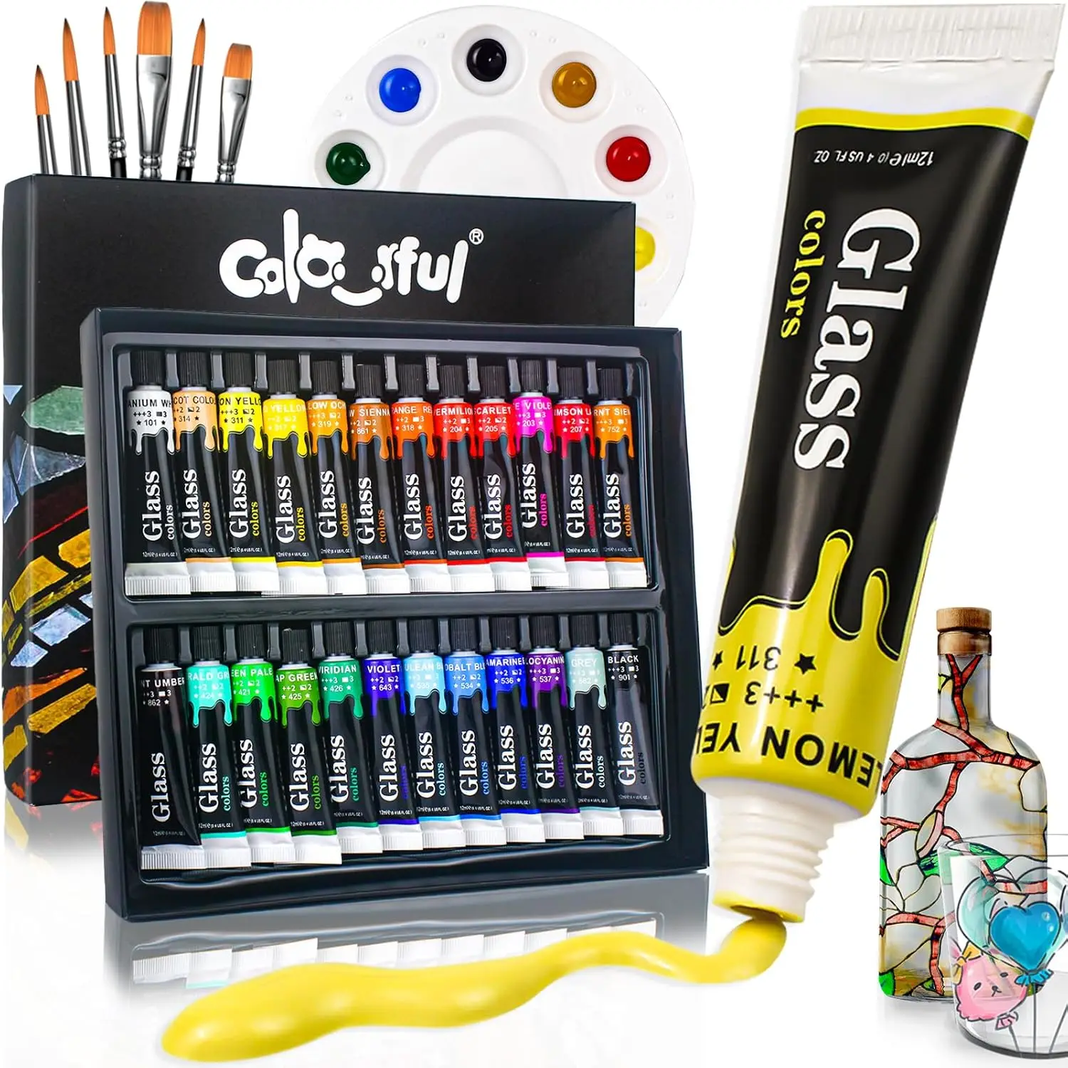 Kit de pintura acrílica para copas – 24 colores con pinceles