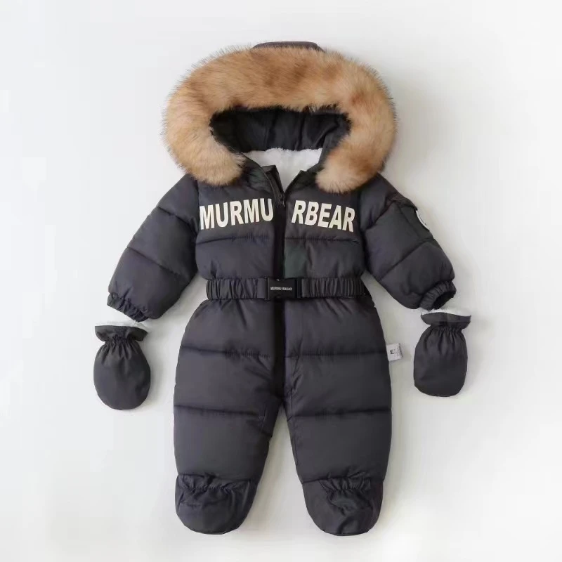 Mono de invierno para niña recién nacida, traje de esquí grueso para bebé con guantes, cinturón, pelele para bebé, traje de nieve cálido para niño, conjunto de ropa para niño