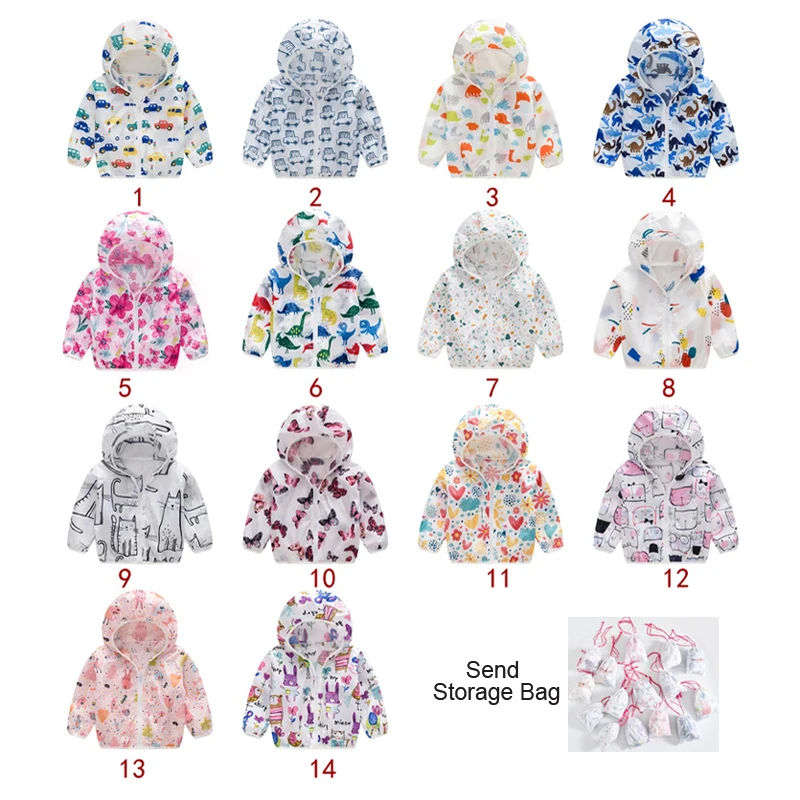 Chaquetas protectoras solares de verano para bebés, abrigos finos con capucha para niños, prendas de vestir exteriores de dibujos animados para niñas y niños con bolsa de almacenamiento - imagen 3