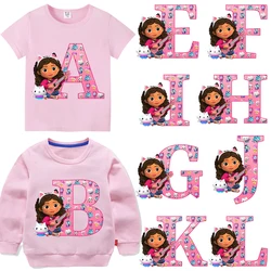 Casa de muñecas Gabby, parches para planchar para ropa, dibujos animados de Anime, Sudadera con capucha DIY, camisetas, parche de transferencia de calor, ropa, pegatina de vinilo personalizada