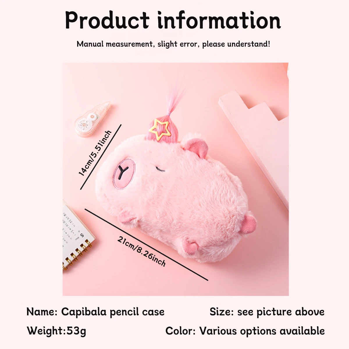 Estuche de lápices Capibara peluche – Bolso escolar gran capacidad - imagen 2