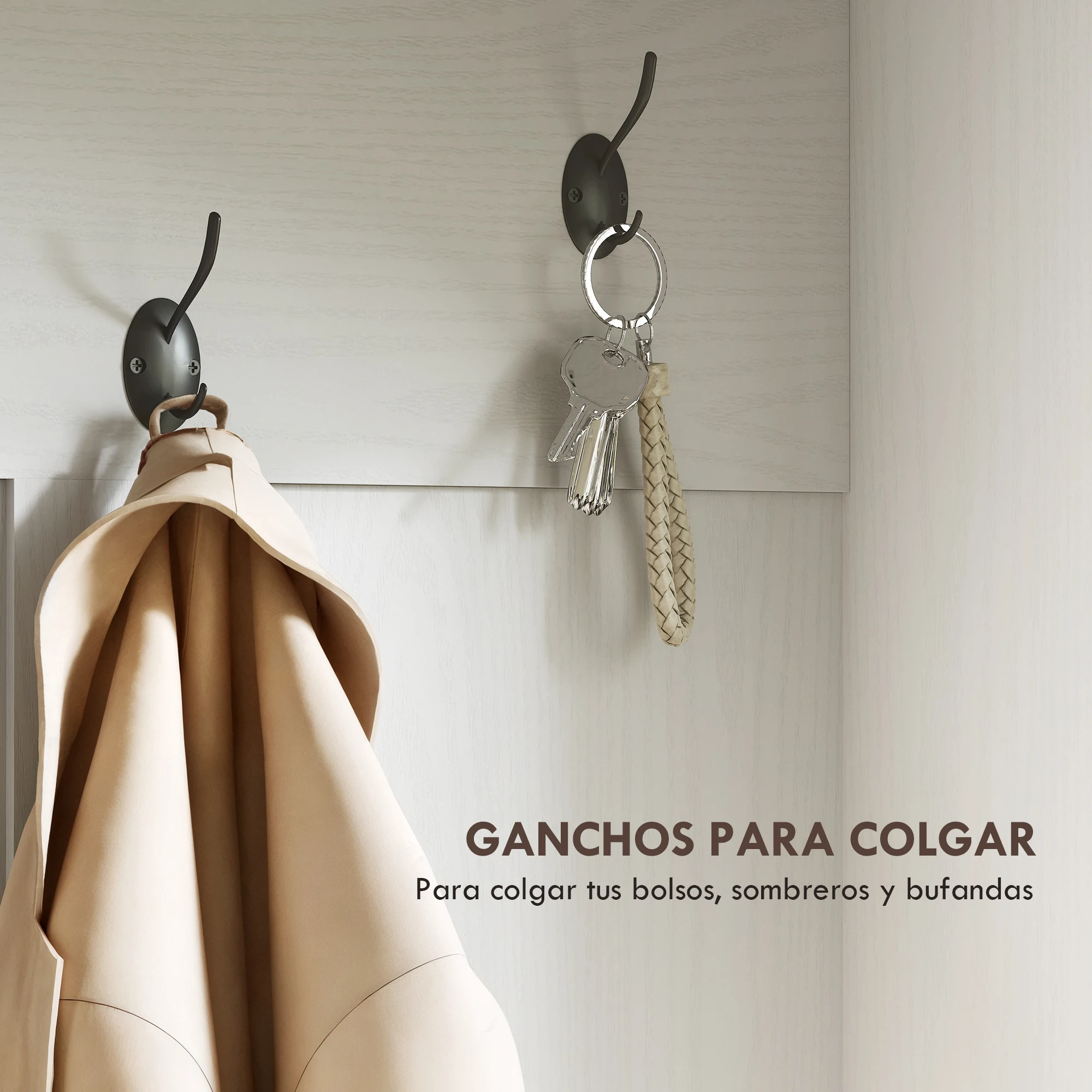 HOMCOM Perchero Zapatero, Perchero para Entrada Recibidor con Banco Zapatero, 2 Puertas, 5 Ganchos y 3 Estantes Superiores, Estilo Rústico para Salón Dormitorio Pasillo, 105x40x180 cm, Blanco - imagen 5