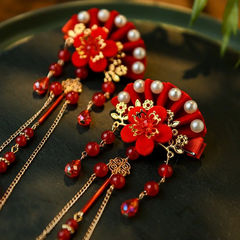 ¡Pinzas para el cabello Hanfu de Año Nuevo Chino para niñas! Diseño festivo de borla roja, elemento auspicioso, exquisito antideslizante, perfecto para Año Nuevo - imagen 4