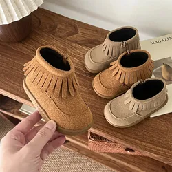 Botas de nieve para bebés y niños, zapatos exterior suela suave antideslizante, informales con borlas pequeños, talla 15-25