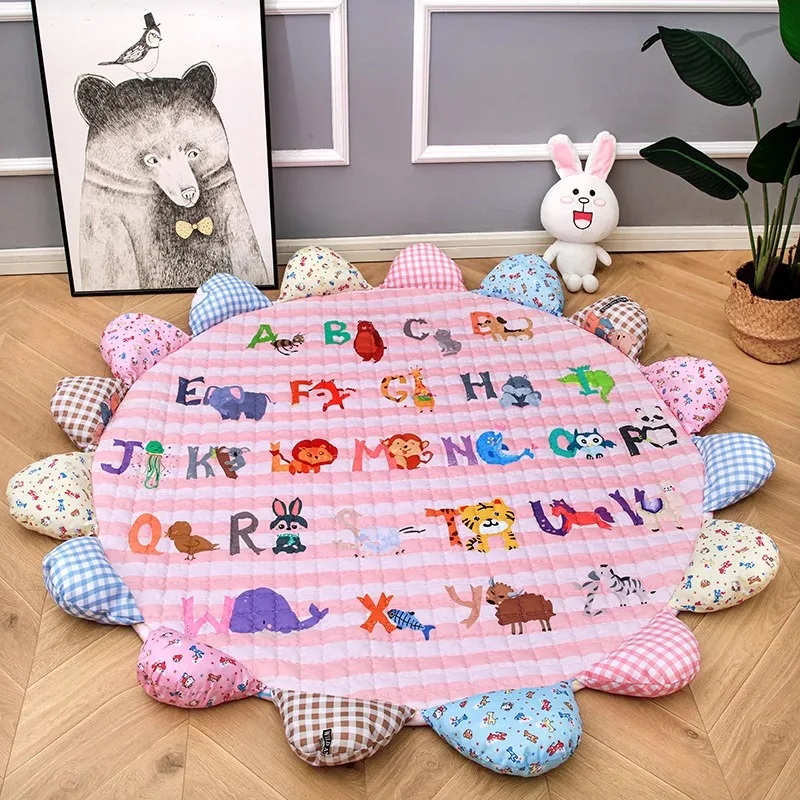 Alfombra redonda para juegos de niños, tapete para sala de estar con estampado de flores, almohadillas de juego para niños, tapete acolchado antideslizante para gatear para juegos de bebés