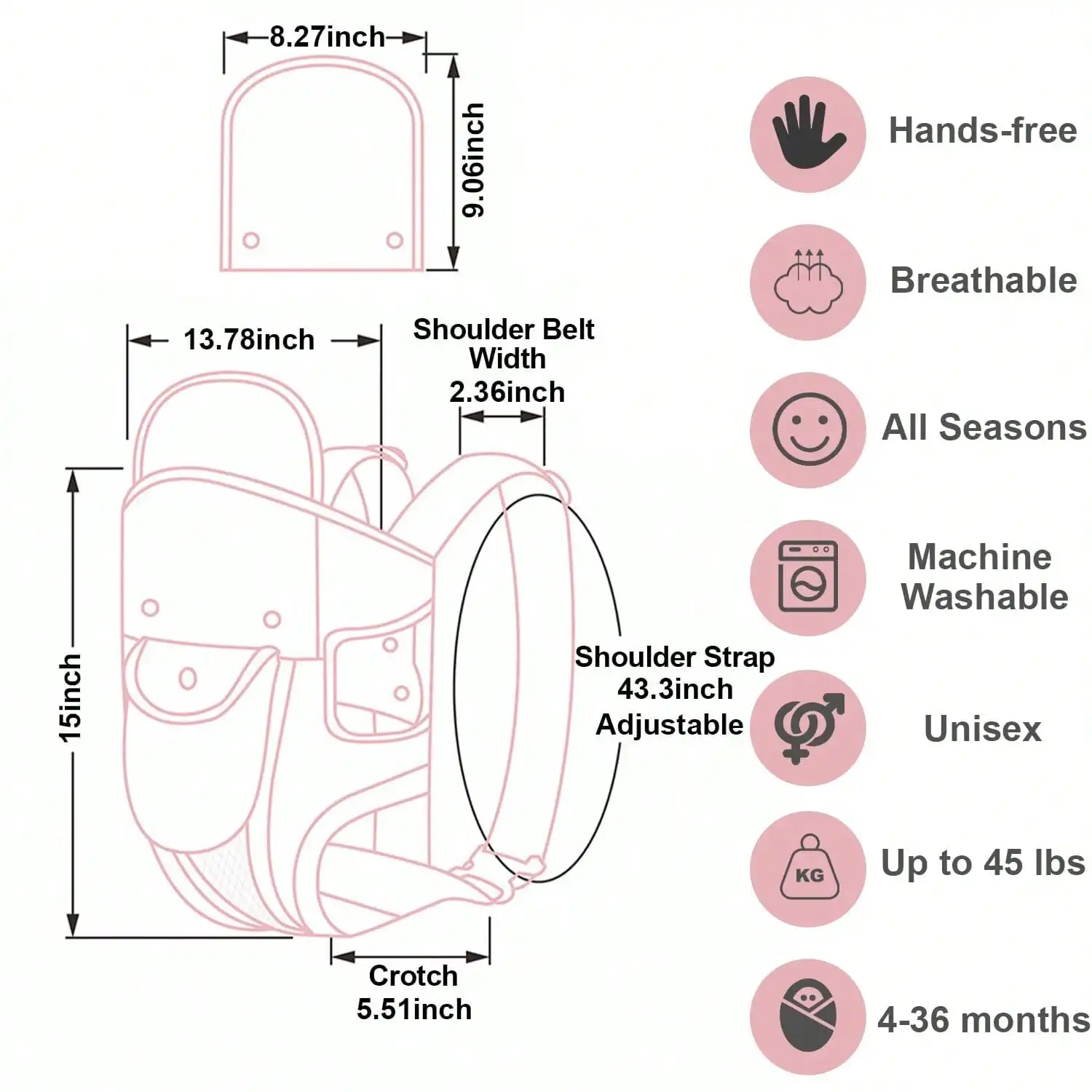 Portabebés ergonómico de malla transpirable con correa ajustable - imagen 4