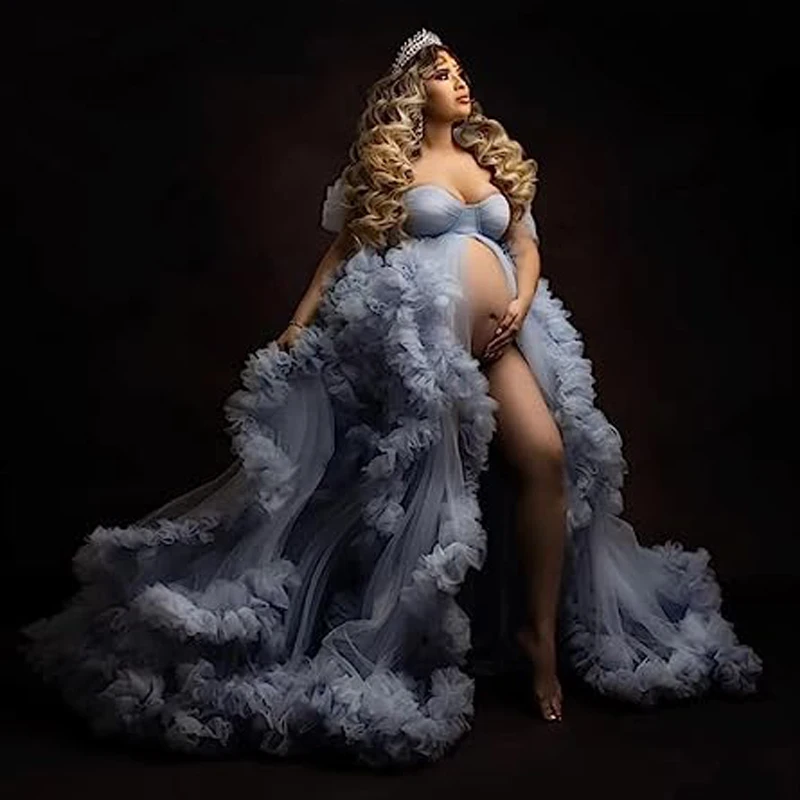 Vestido premamá de tul largo para sesión de fotos de embarazo - imagen 2