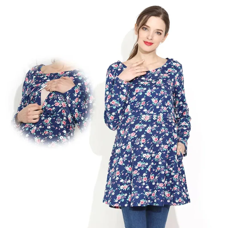 Ropa larga de maternidad para mujeres embarazadas, camisetas de algodón para primavera, camisetas de lactancia, camisetas de lactancia para mujeres posparto