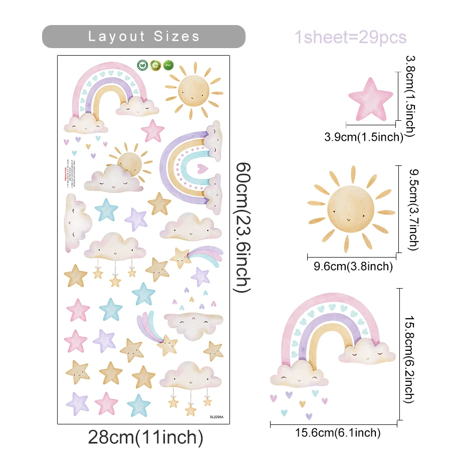 Pegatinas de pared nubes estrellas arcoíris – Decoración habitación bebé - imagen 4