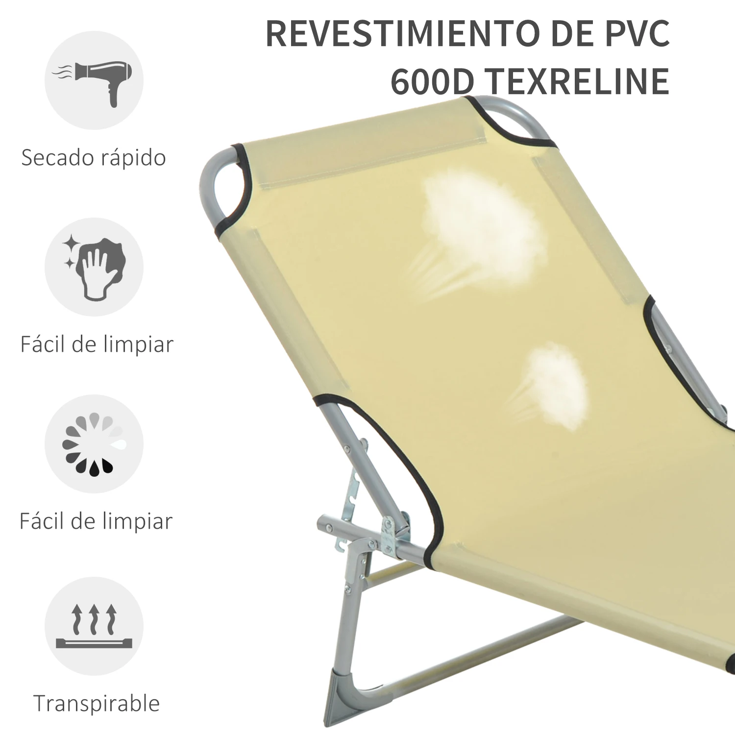 Outsunny Cama de Camping Plegable Tumbona Plegable con Respaldo Ajustable en 4 Niveles Carga 120 kg para Playa Jardín Piscina Senderismo 187x58x28 cm - imagen 5