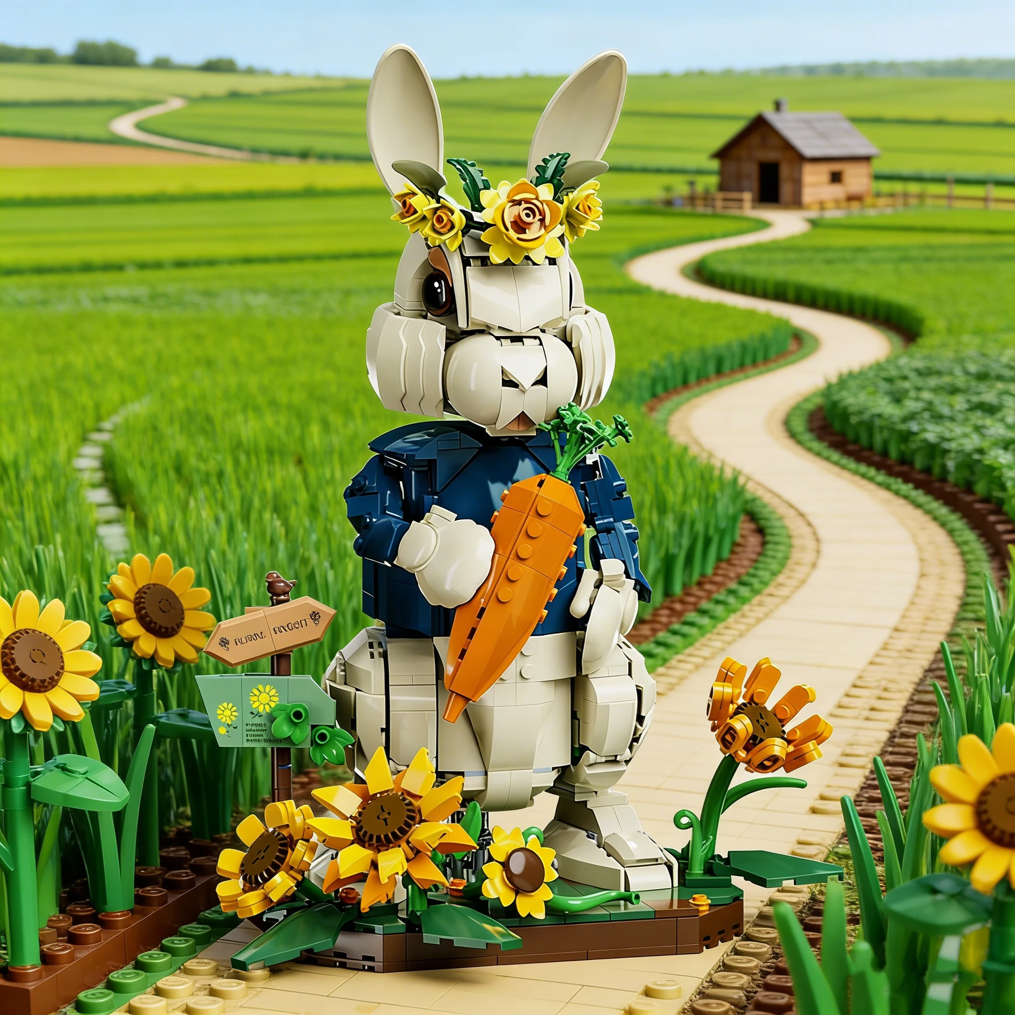 Bloques de construcción de conejos y girasoles para niños
