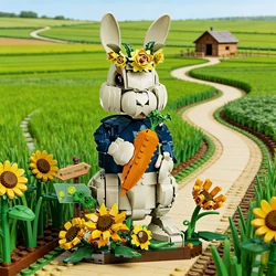 Bloques de construcción de conejos y girasoles para niños