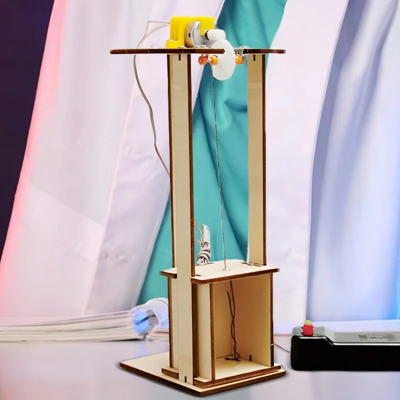 Modelo de elevador de madera para niños, juguete de ciencia, tecnología, material didáctico de física, Kit de ladrillos DIY, juguetes educativos de aprendizaje para niños - imagen 2