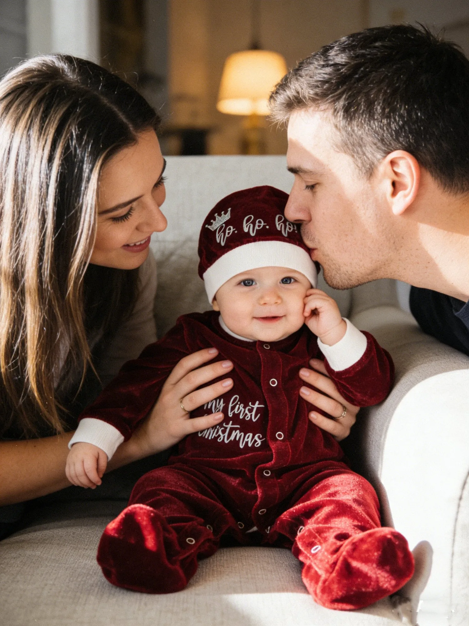 2025 Set de regalo de Navidad para bebé: sombrero de mono de terciopelo rojo para el primer Navidad - imagen 3