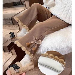 Moda coreana de invierno para niñas, pantalones acampanados acolchados de lana con lazo, pantalones cálidos Retro para niñas pequeñas de 2 a 7 años
