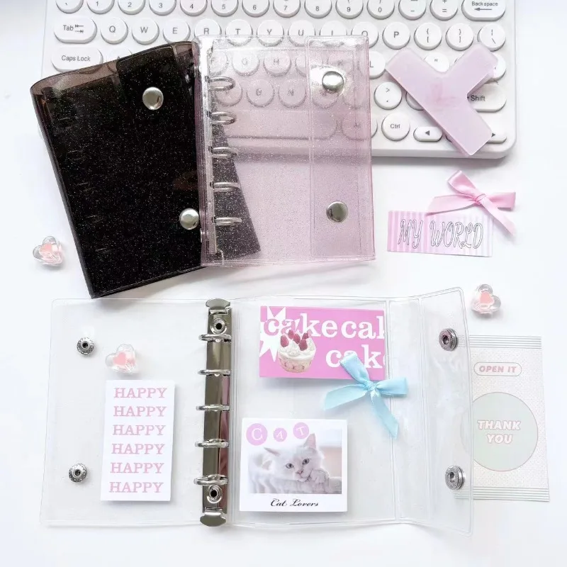 Carpeta transparente para niños rosa y negra con cubierta suelta