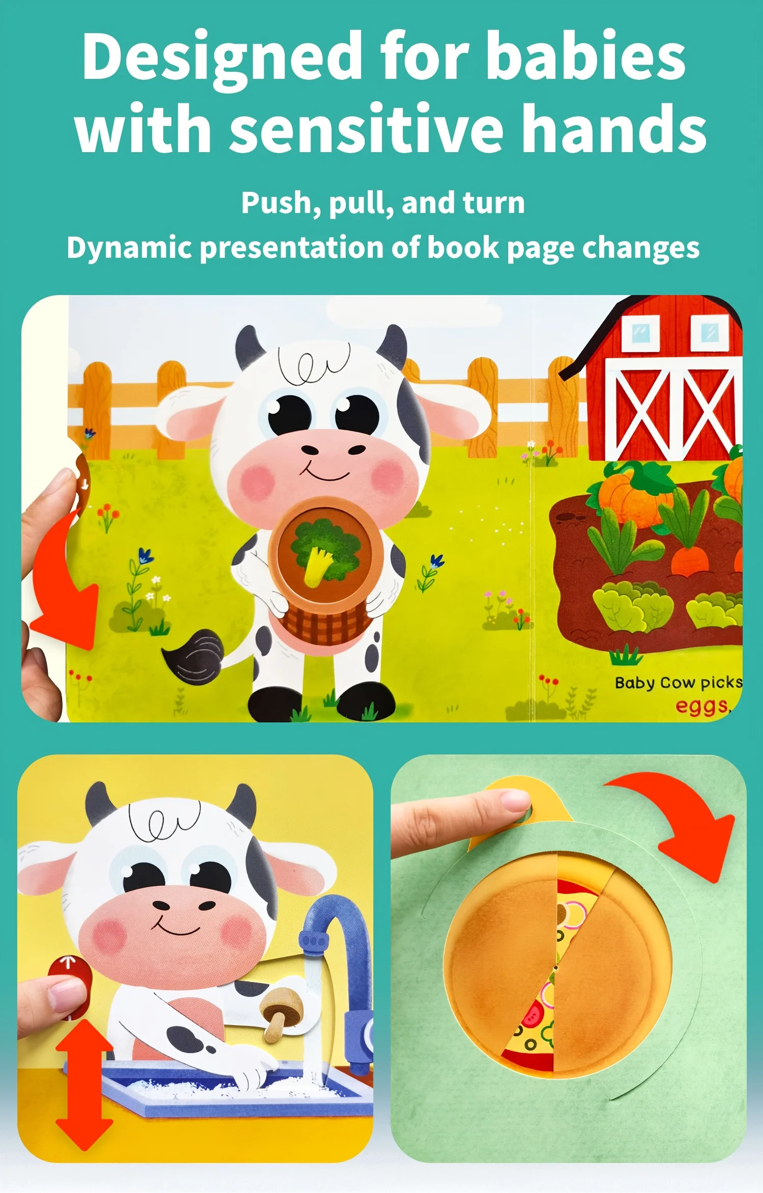 Escena de verduras en el libro Baby Cow