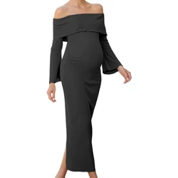 Vestido de maternidad con hombros descubiertos y manga larga