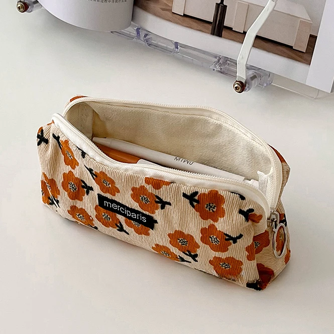 Bolsa de lápices de estilo fresco Floral Kawaii, estuches de lápices de flores pequeñas, bolsa para bolígrafos sencilla y bonita, bolsas de almacenamiento, suministros escolares, regalo de papelería - imagen 3