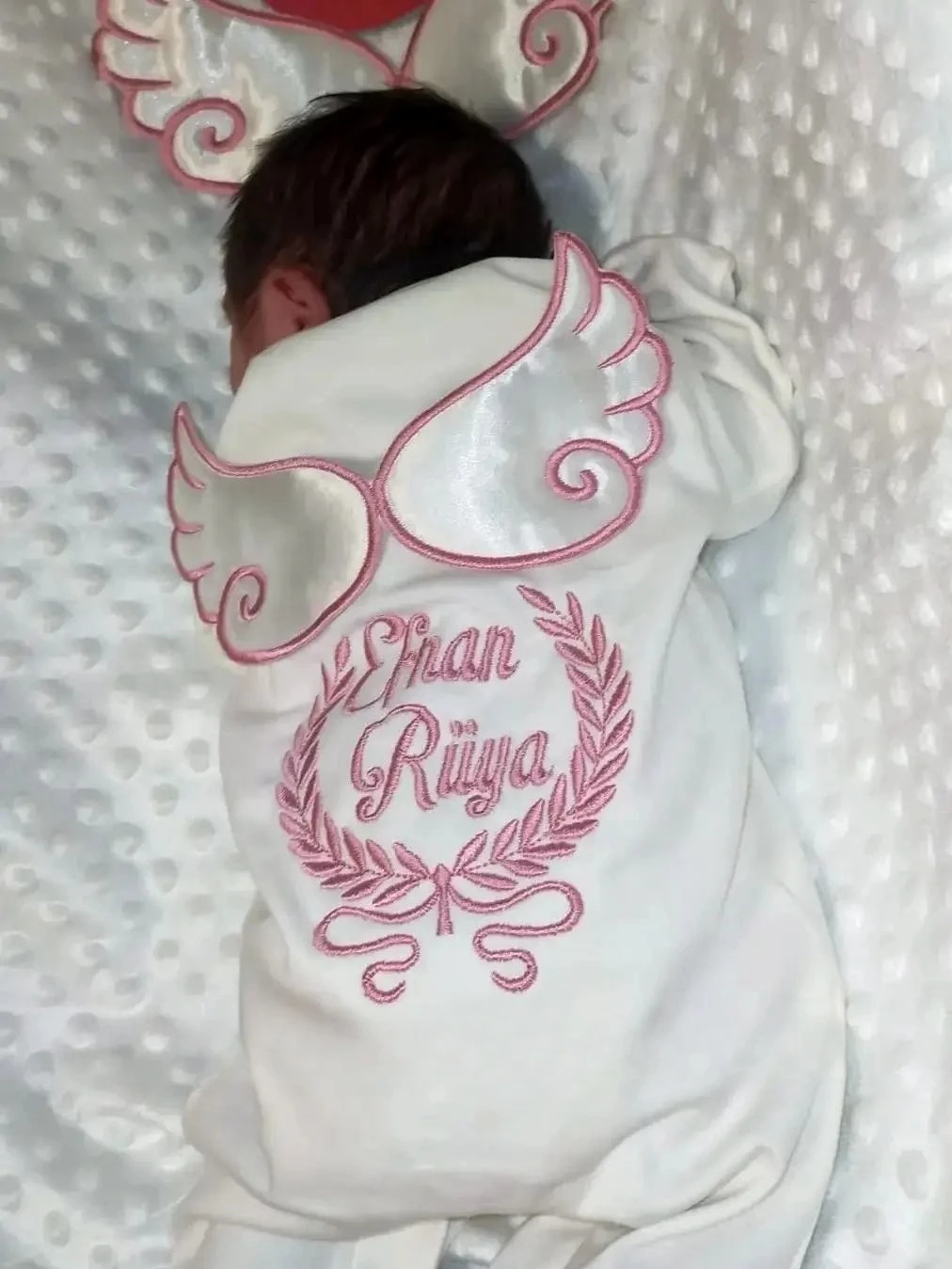 Traje de ala angular para llevar a casa, vestido de encaje rosa para bebé, regalo de bautismo, traje de mariposa para bebé y capó, canastilla de 3 uds. - imagen 5