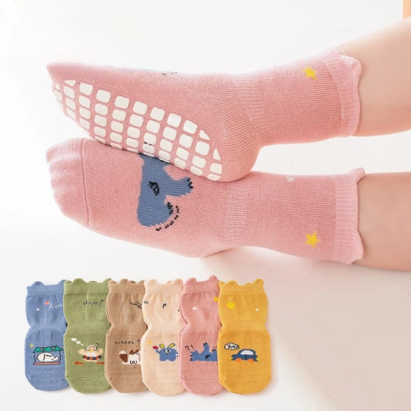 Calcetines antideslizantes de dibujos animados para niños pequeños, calcetines de algodón para niñas y niños, calcetines Unisex para interiores y exteriores para bebés recién nacidos en las cuatro estaciones, novedad - imagen 4