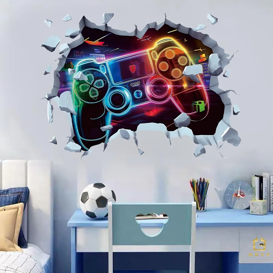 Pegatinas de pared creativas para dormitorio, sala de juegos, decoración de fondo de pared, controlador de juego, calcomanía de pared, papel tapiz autoadhesivo - imagen 2