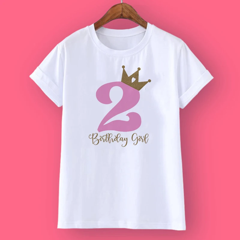 Camiseta personalizada con corona de cumpleaños para niñas, camiseta con nombre personalizado de 1 a 10 años, camiseta salvaje, camiseta de fiesta para niñas, ropa, regalos para niños, Tops de moda - imagen 3