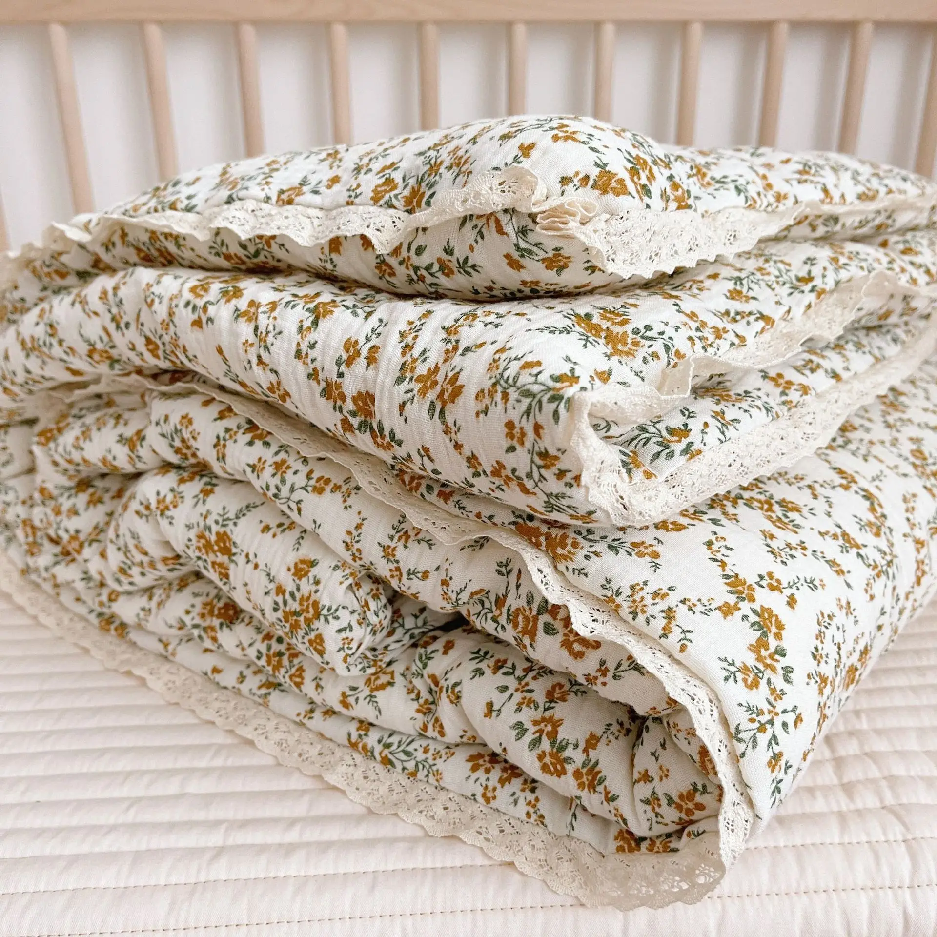 Edredón para cuna de bebé, manta de algodón con encaje, edredón para bebé con volantes, edredón para bebé para niños recién nacidos - imagen 3