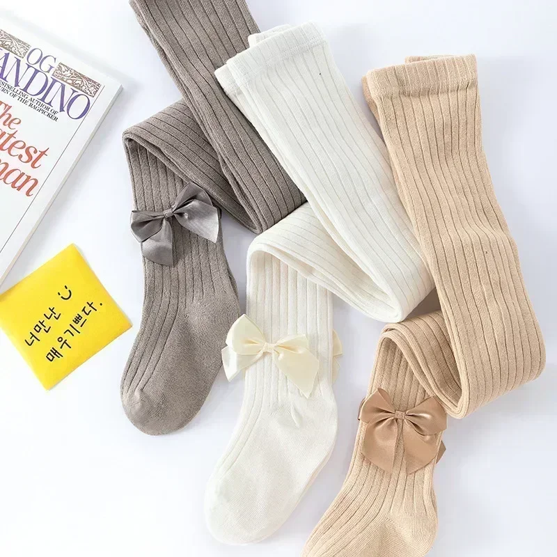 Pantimedias de primavera y otoño para niña de 70-130cm de altura, pantimedias coreanas con lazo a rayas verticales, medias para bebé de 0 a 12 años - imagen 4