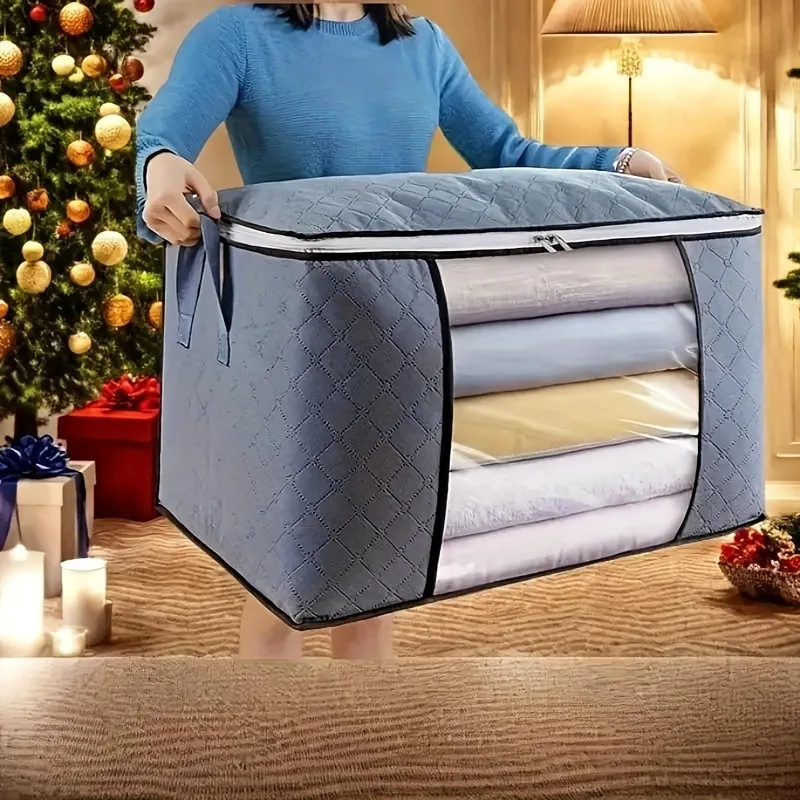 Bolsa de almacenamiento acolchada extragrande de 1 pieza: asas reforzadas! Organizador duradero para ropa, ropa de cama y edredones, ventana transparente - imagen 2