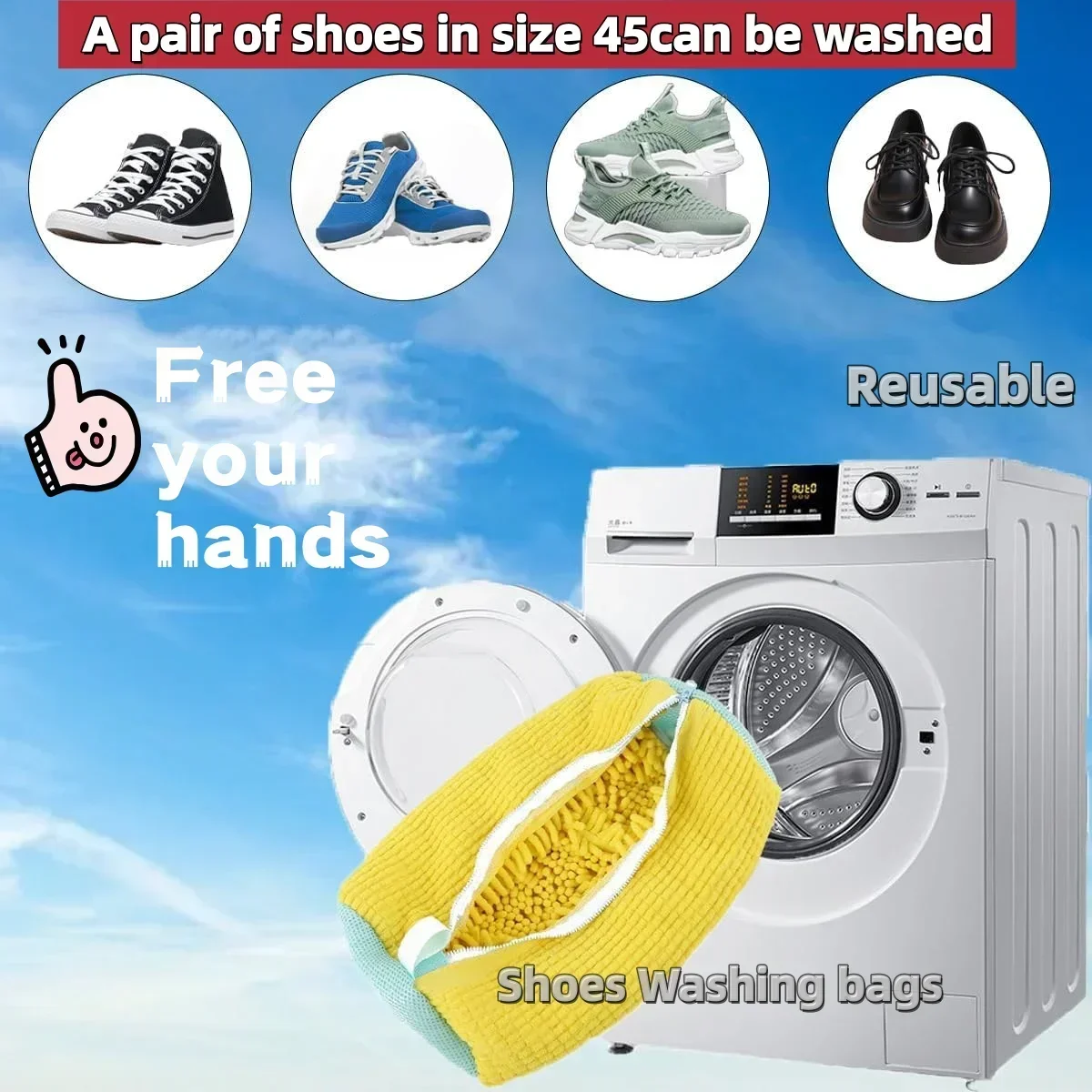 @ 1/5PC bolsa de lavado de zapatos amarilla, red acolchada, Protector de zapatos para lavandería, fibras esponjosas, zapatillas de poliéster, bolsas de lavandería amigables para lavar - imagen 4