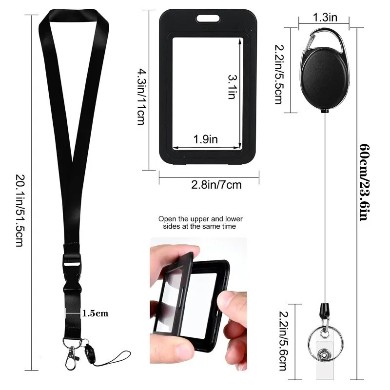 Funda de identificación para tarjeta de trabajo transparente de doble cara con cordón, correa para el cuello, funda para tarjeta de empleado y pecho - imagen 3